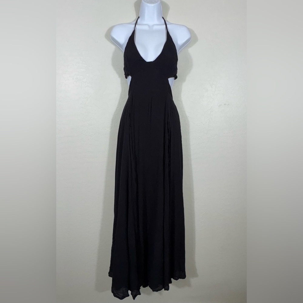 NWT Free People Lille Sheer Gauzy Halter Neckline Maxi Dress Bell‎ accents XS - Picture 3 of 10